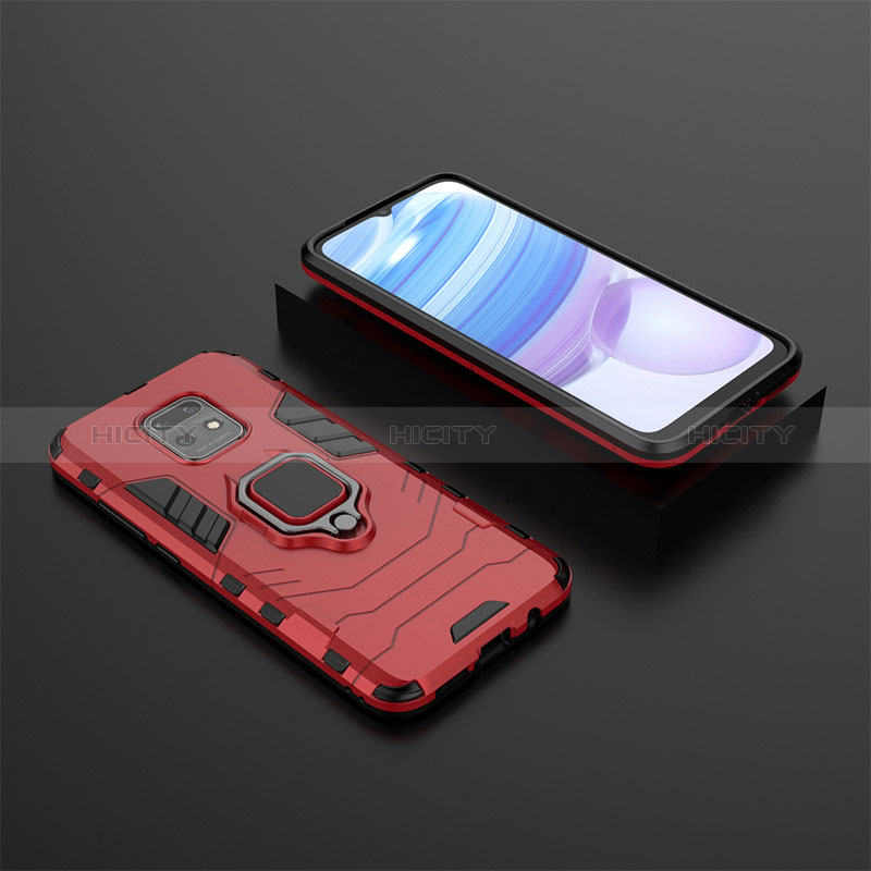 Funda Bumper Silicona y Plastico Mate Carcasa con Magnetico Anillo de dedo Soporte KC1 para Xiaomi Redmi 10X 5G Rojo