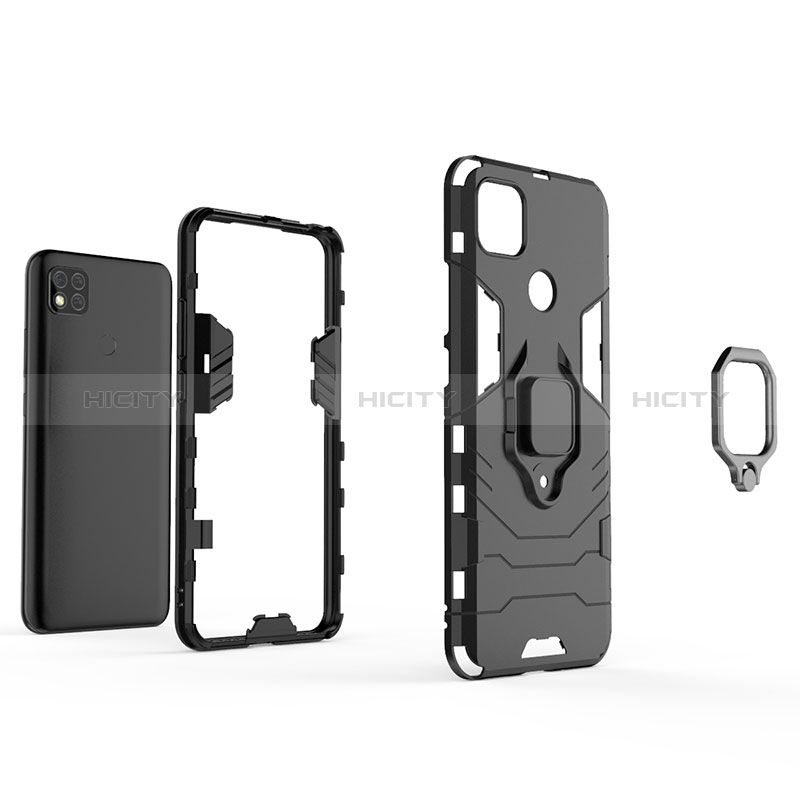 Funda Bumper Silicona y Plastico Mate Carcasa con Magnetico Anillo de dedo Soporte KC1 para Xiaomi Redmi 9 India