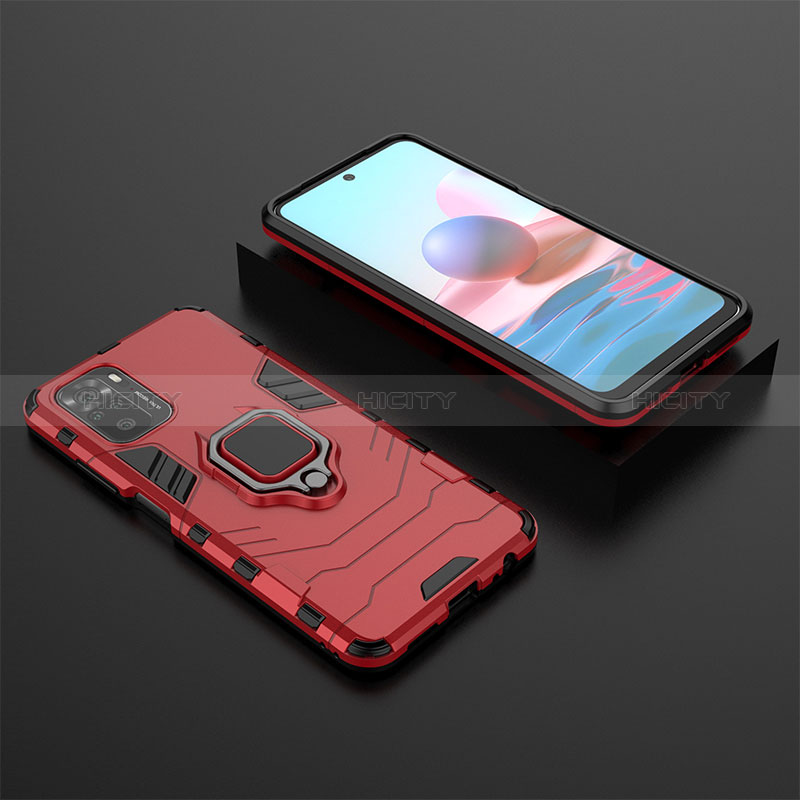 Funda Bumper Silicona y Plastico Mate Carcasa con Magnetico Anillo de dedo Soporte KC1 para Xiaomi Redmi Note 10S 4G