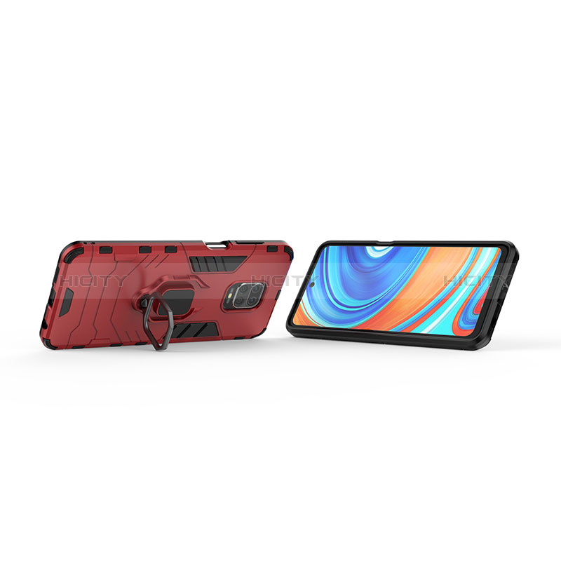 Funda Bumper Silicona y Plastico Mate Carcasa con Magnetico Anillo de dedo Soporte KC1 para Xiaomi Redmi Note 9 Pro
