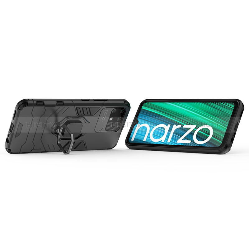 Funda Bumper Silicona y Plastico Mate Carcasa con Magnetico Anillo de dedo Soporte KC2 para Realme Narzo 50A