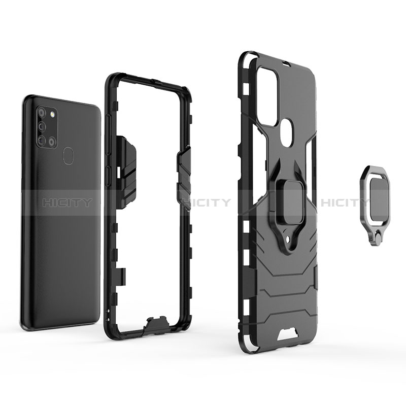 Funda Bumper Silicona y Plastico Mate Carcasa con Magnetico Anillo de dedo Soporte KC2 para Samsung Galaxy A21s