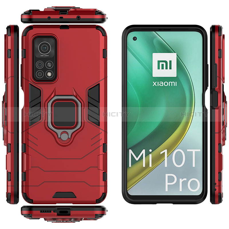 Funda Bumper Silicona y Plastico Mate Carcasa con Magnetico Anillo de dedo Soporte KC2 para Xiaomi Mi 10T Pro 5G