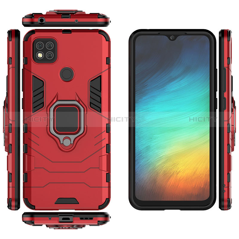 Funda Bumper Silicona y Plastico Mate Carcasa con Magnetico Anillo de dedo Soporte KC2 para Xiaomi Redmi 9 India