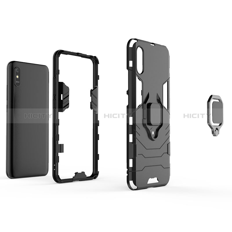 Funda Bumper Silicona y Plastico Mate Carcasa con Magnetico Anillo de dedo Soporte KC2 para Xiaomi Redmi 9AT