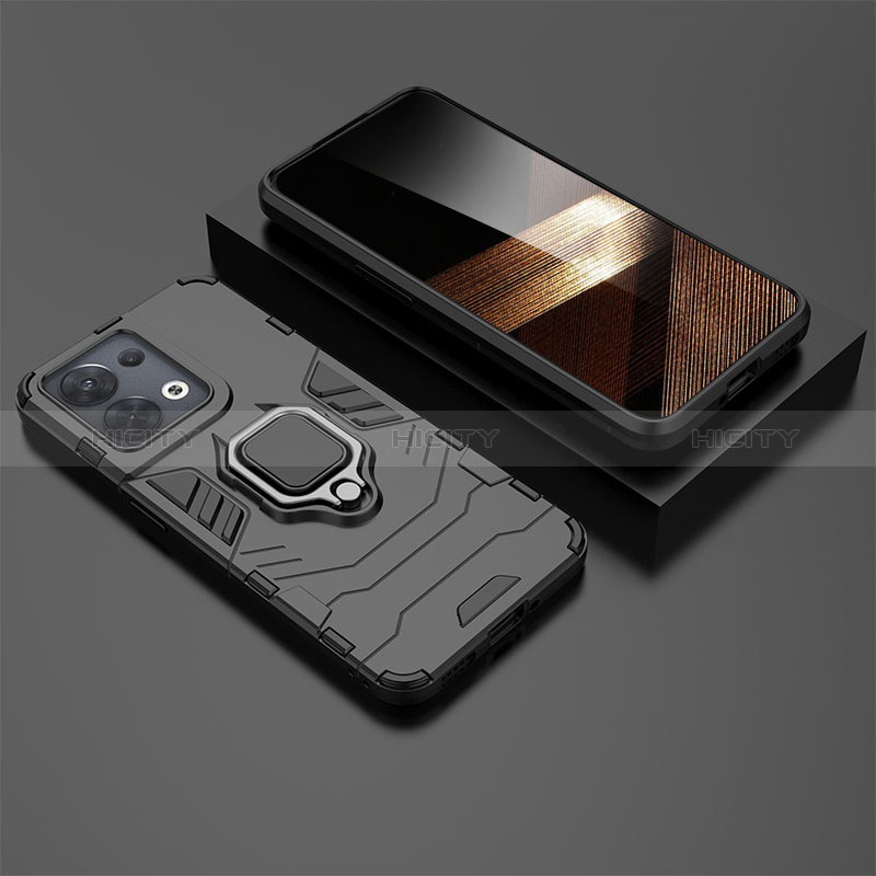 Funda Bumper Silicona y Plastico Mate Carcasa con Magnetico Anillo de dedo Soporte KC2 para Xiaomi Redmi Note 13 Pro 5G Negro