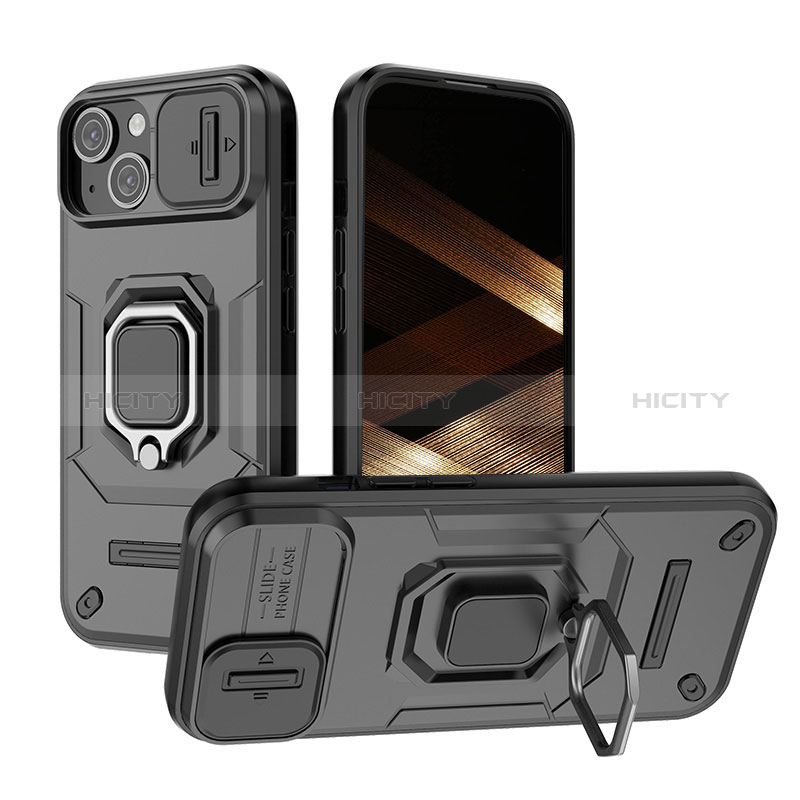 Funda Bumper Silicona y Plastico Mate Carcasa con Magnetico Anillo de dedo Soporte KC3 para Apple iPhone 14 Plus