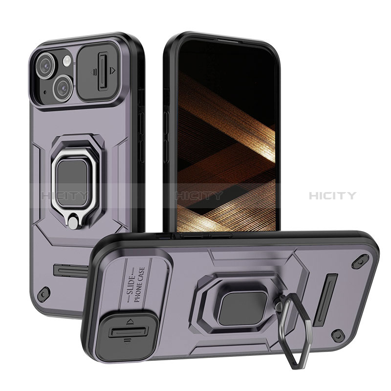 Funda Bumper Silicona y Plastico Mate Carcasa con Magnetico Anillo de dedo Soporte KC3 para Apple iPhone 14 Plus