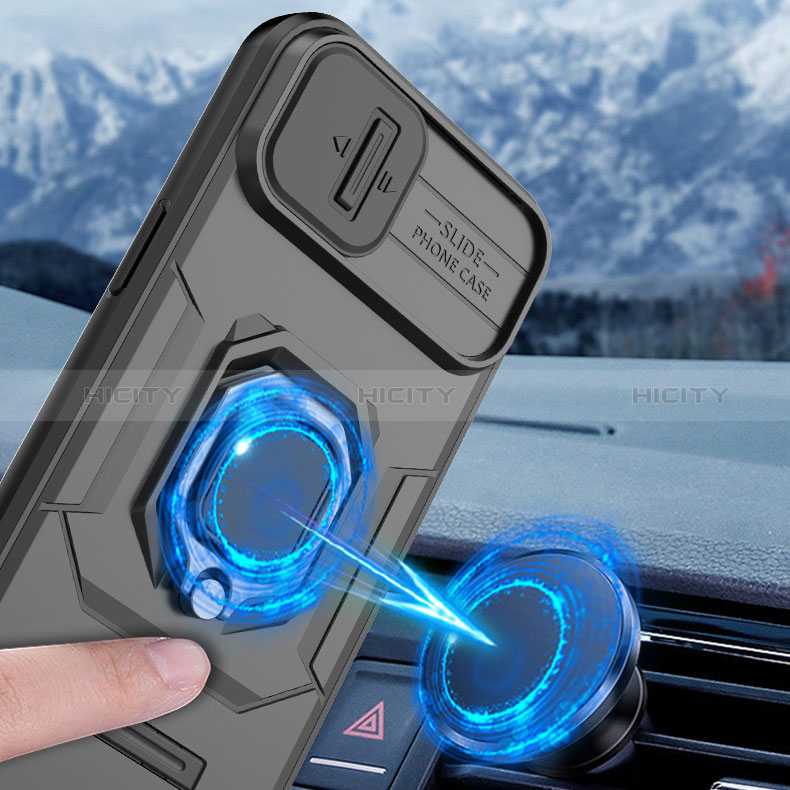 Funda Bumper Silicona y Plastico Mate Carcasa con Magnetico Anillo de dedo Soporte KC3 para Apple iPhone 14 Plus