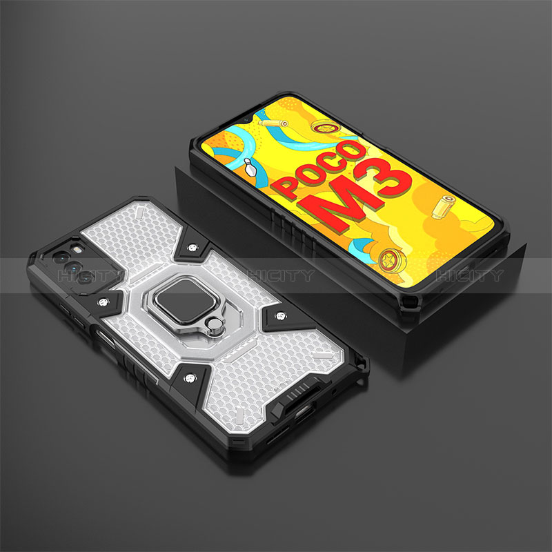 Funda Bumper Silicona y Plastico Mate Carcasa con Magnetico Anillo de dedo Soporte KC3 para Xiaomi Poco M3