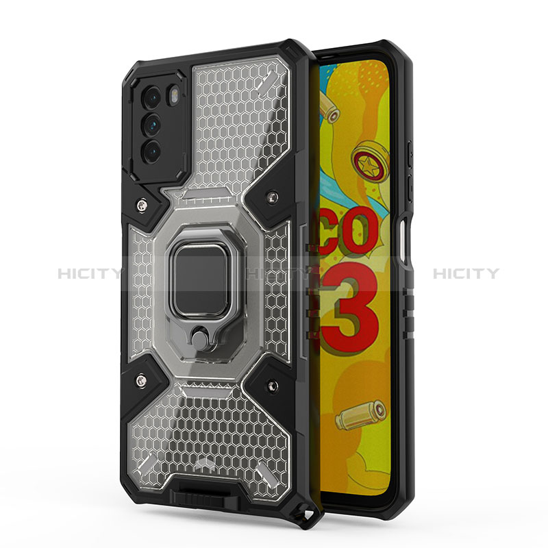 Funda Bumper Silicona y Plastico Mate Carcasa con Magnetico Anillo de dedo Soporte KC3 para Xiaomi Poco M3