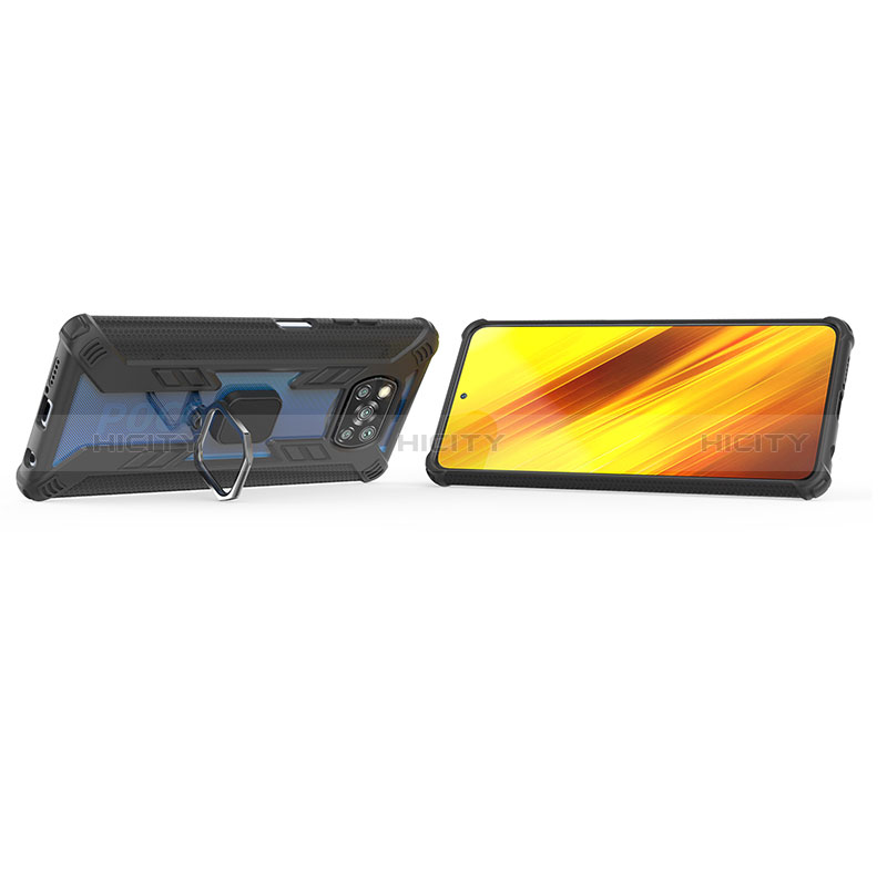 Funda Bumper Silicona y Plastico Mate Carcasa con Magnetico Anillo de dedo Soporte KC3 para Xiaomi Poco X3 NFC