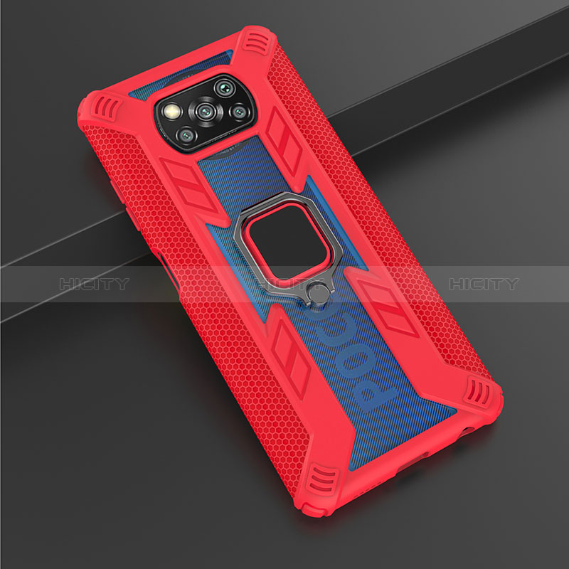 Funda Bumper Silicona y Plastico Mate Carcasa con Magnetico Anillo de dedo Soporte KC3 para Xiaomi Poco X3 Pro