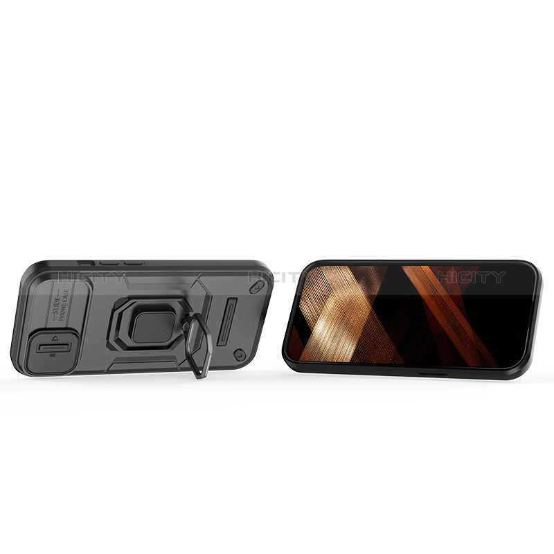Funda Bumper Silicona y Plastico Mate Carcasa con Magnetico Anillo de dedo Soporte KC4 para Apple iPhone 13