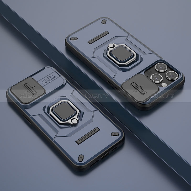 Funda Bumper Silicona y Plastico Mate Carcasa con Magnetico Anillo de dedo Soporte KC4 para Apple iPhone 13 Pro