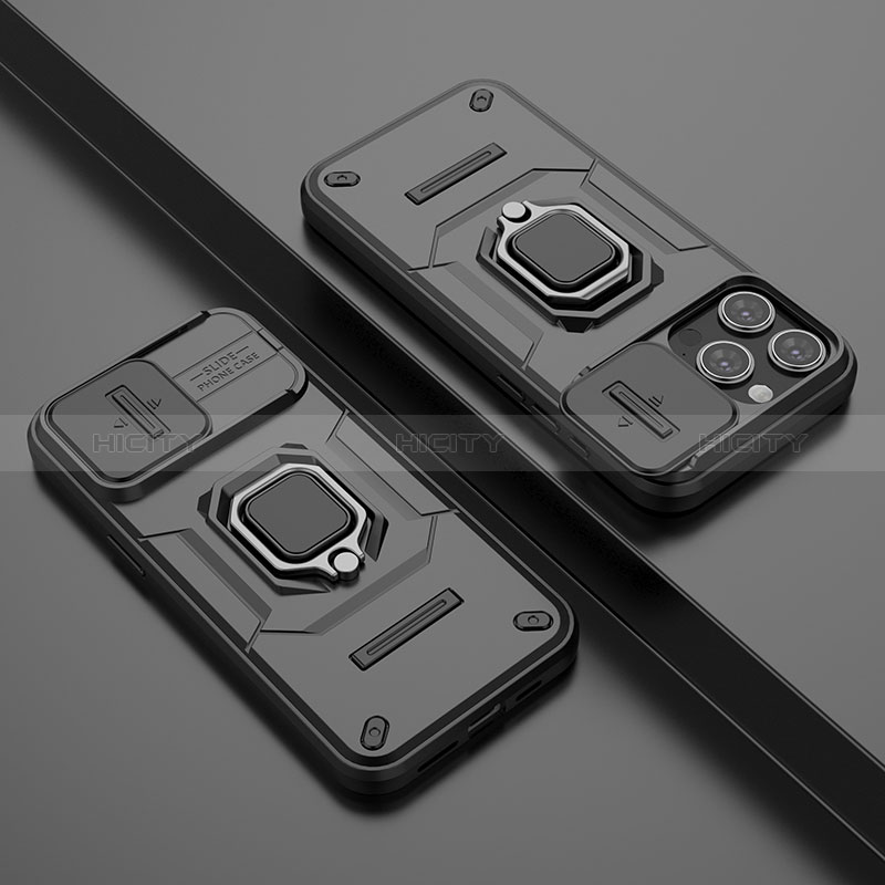 Funda Bumper Silicona y Plastico Mate Carcasa con Magnetico Anillo de dedo Soporte KC4 para Apple iPhone 13 Pro