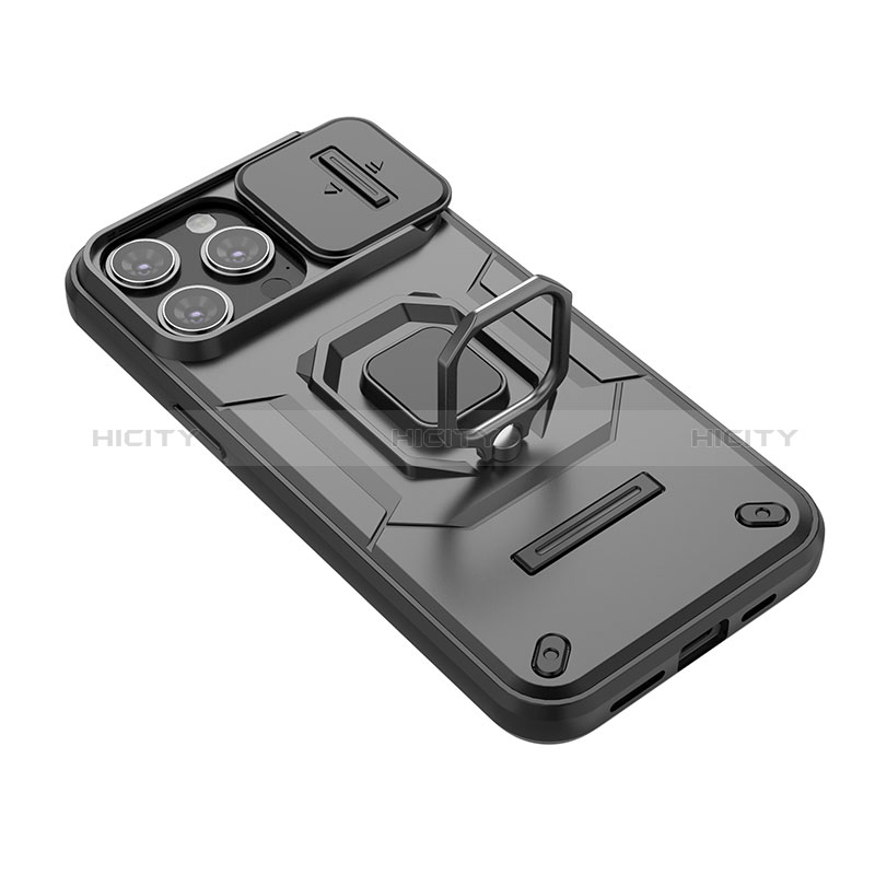 Funda Bumper Silicona y Plastico Mate Carcasa con Magnetico Anillo de dedo Soporte KC4 para Apple iPhone 13 Pro