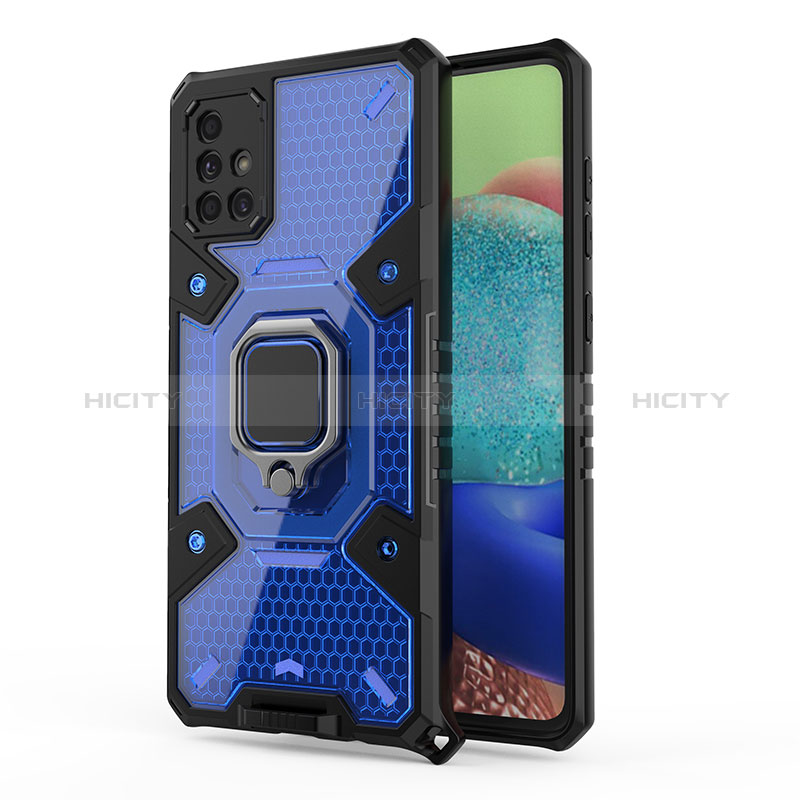 Funda Bumper Silicona y Plastico Mate Carcasa con Magnetico Anillo de dedo Soporte KC4 para Samsung Galaxy A71 5G Azul