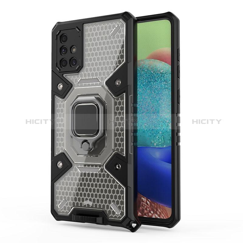 Funda Bumper Silicona y Plastico Mate Carcasa con Magnetico Anillo de dedo Soporte KC4 para Samsung Galaxy A71 5G Negro