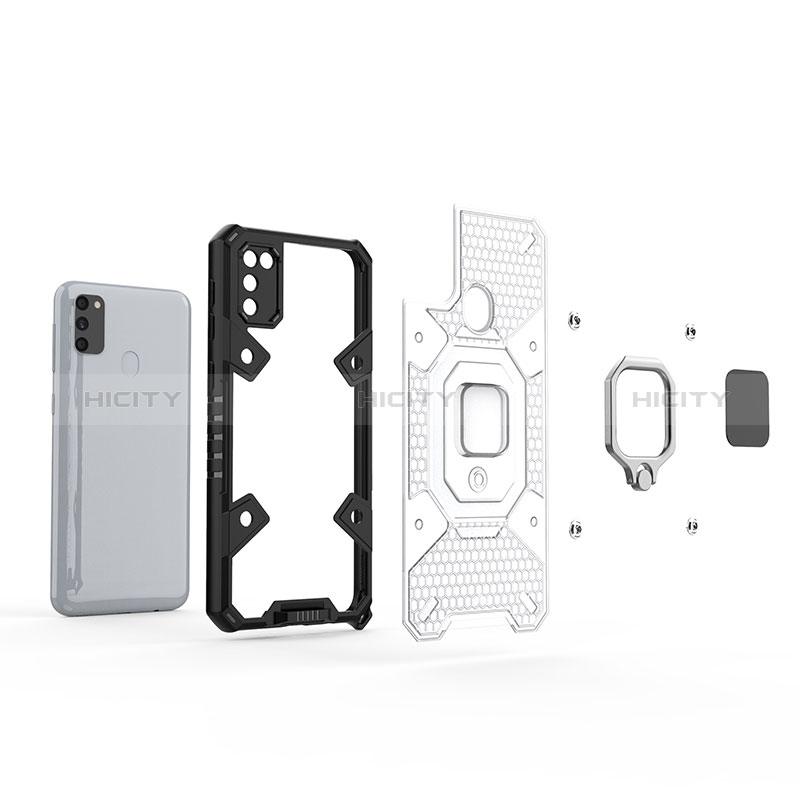 Funda Bumper Silicona y Plastico Mate Carcasa con Magnetico Anillo de dedo Soporte KC4 para Samsung Galaxy M21