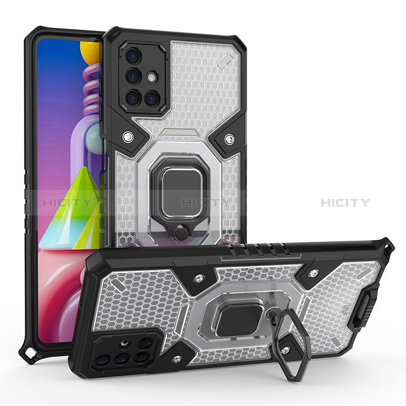 Funda Bumper Silicona y Plastico Mate Carcasa con Magnetico Anillo de dedo Soporte KC4 para Samsung Galaxy M51