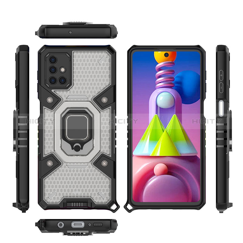 Funda Bumper Silicona y Plastico Mate Carcasa con Magnetico Anillo de dedo Soporte KC4 para Samsung Galaxy M51