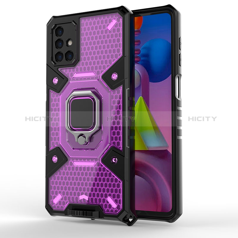 Funda Bumper Silicona y Plastico Mate Carcasa con Magnetico Anillo de dedo Soporte KC4 para Samsung Galaxy M51 Morado