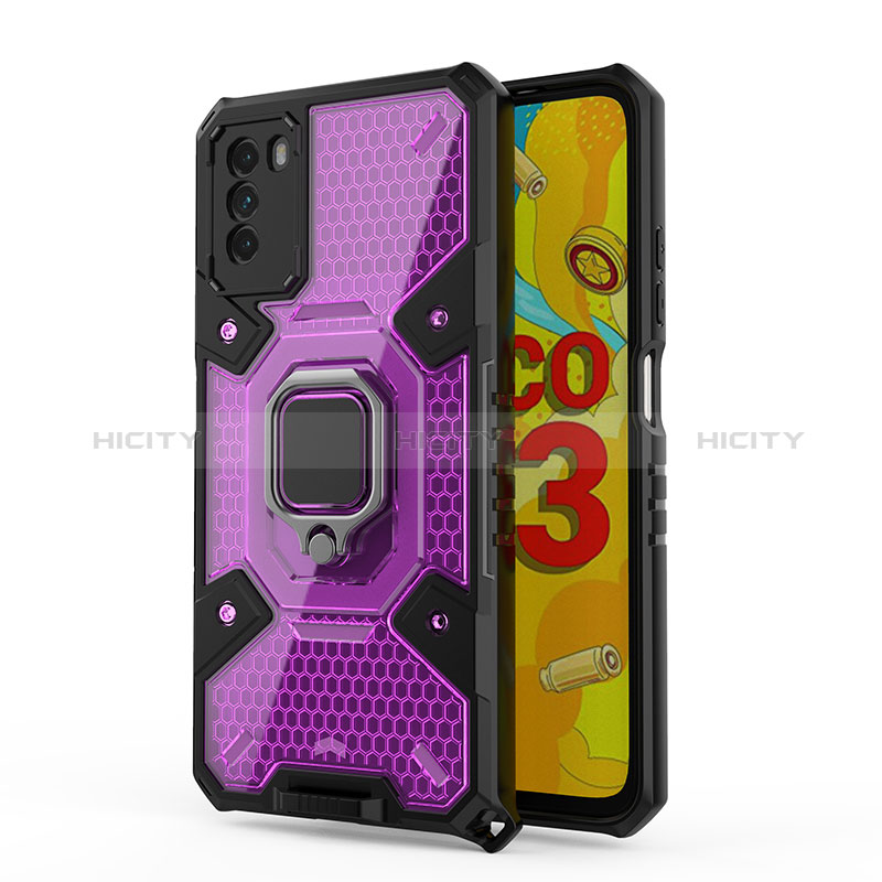 Funda Bumper Silicona y Plastico Mate Carcasa con Magnetico Anillo de dedo Soporte KC4 para Xiaomi Poco M3