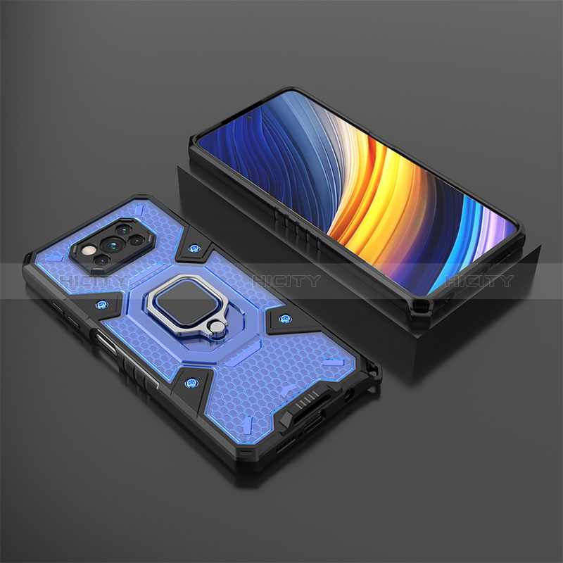 Funda Bumper Silicona y Plastico Mate Carcasa con Magnetico Anillo de dedo Soporte KC4 para Xiaomi Poco X3 NFC