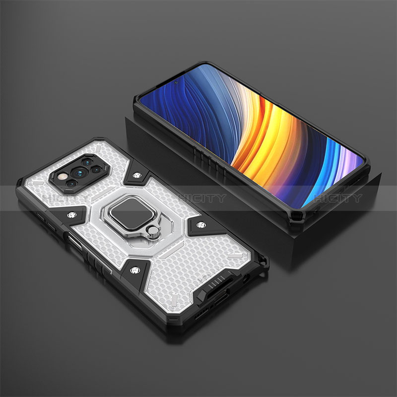 Funda Bumper Silicona y Plastico Mate Carcasa con Magnetico Anillo de dedo Soporte KC4 para Xiaomi Poco X3 Pro