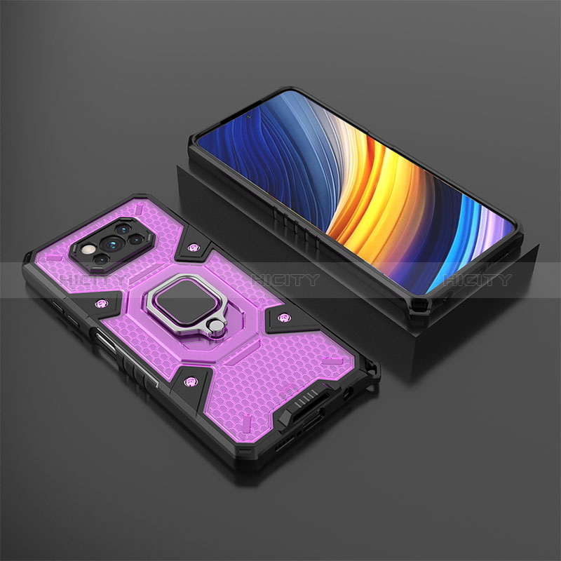 Funda Bumper Silicona y Plastico Mate Carcasa con Magnetico Anillo de dedo Soporte KC4 para Xiaomi Poco X3 Pro