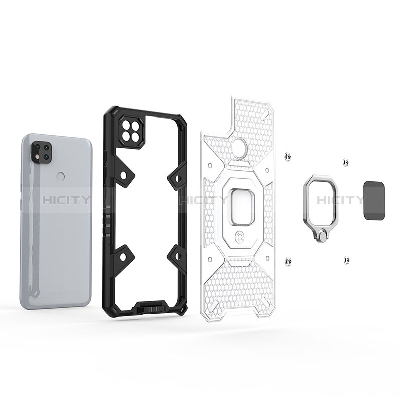 Funda Bumper Silicona y Plastico Mate Carcasa con Magnetico Anillo de dedo Soporte KC4 para Xiaomi Redmi 9 India