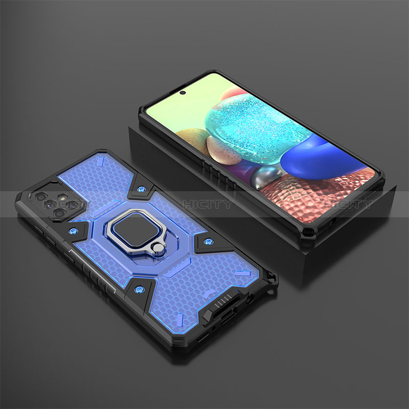 Funda Bumper Silicona y Plastico Mate Carcasa con Magnetico Anillo de dedo Soporte KC5 para Samsung Galaxy A71 4G A715 Azul