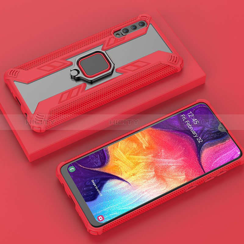Funda Bumper Silicona y Plastico Mate Carcasa con Magnetico Anillo de dedo Soporte KC6 para Samsung Galaxy A50 Rojo