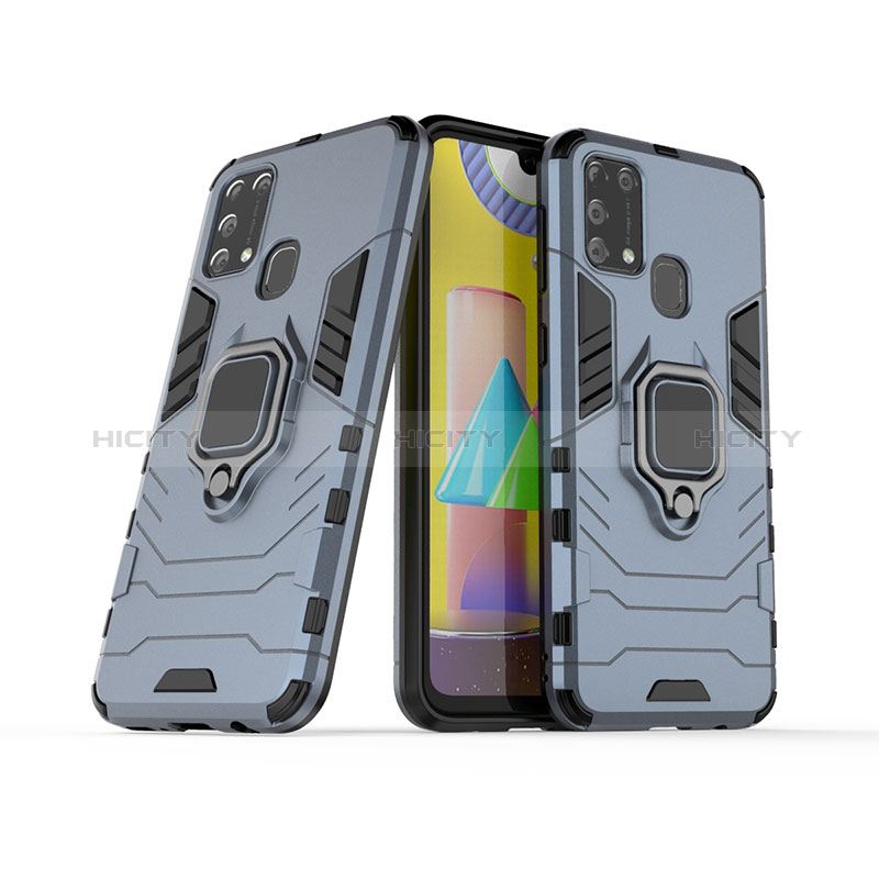 Funda Bumper Silicona y Plastico Mate Carcasa con Magnetico Anillo de dedo Soporte KC6 para Samsung Galaxy M21s