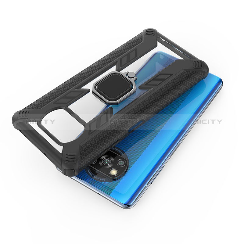 Funda Bumper Silicona y Plastico Mate Carcasa con Magnetico Anillo de dedo Soporte KC6 para Xiaomi Poco X3 NFC