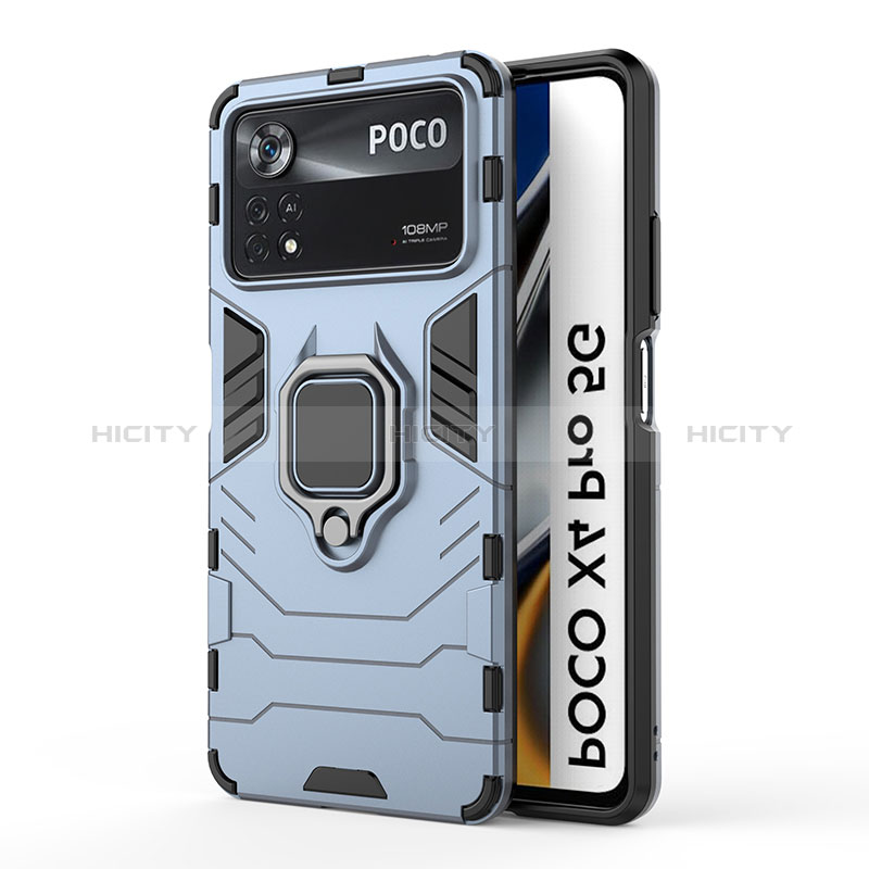 Funda Bumper Silicona y Plastico Mate Carcasa con Magnetico Anillo de dedo Soporte KC6 para Xiaomi Poco X4 Pro 5G