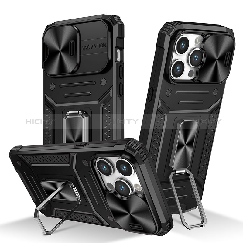 Funda Bumper Silicona y Plastico Mate Carcasa con Magnetico Anillo de dedo Soporte KC7 para Apple iPhone 13 Pro Max