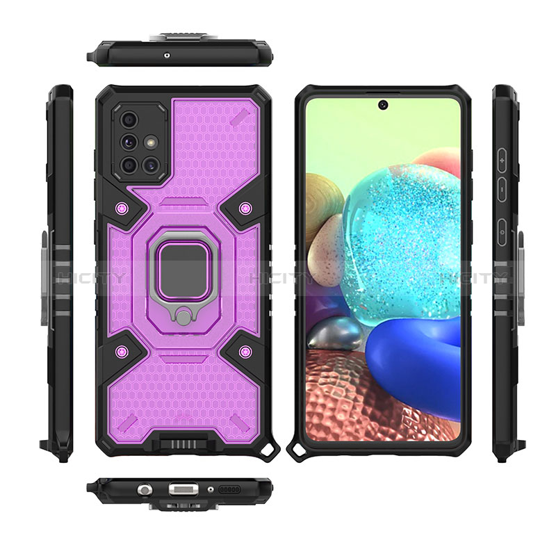 Funda Bumper Silicona y Plastico Mate Carcasa con Magnetico Anillo de dedo Soporte KC7 para Samsung Galaxy A71 5G Morado