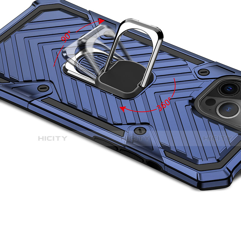 Funda Bumper Silicona y Plastico Mate Carcasa con Magnetico Anillo de dedo Soporte M01 para Apple iPhone 12 Pro