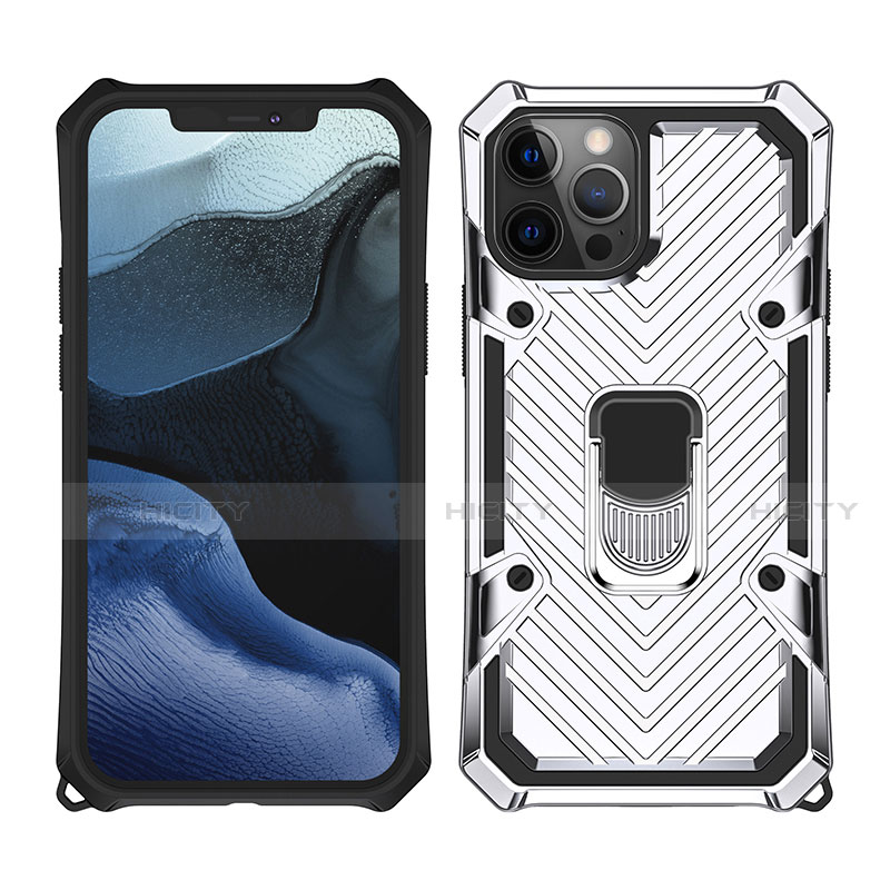 Funda Bumper Silicona y Plastico Mate Carcasa con Magnetico Anillo de dedo Soporte M01 para Apple iPhone 12 Pro