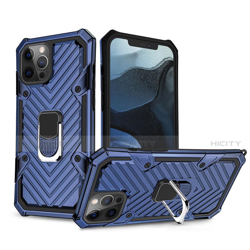 Funda Bumper Silicona y Plastico Mate Carcasa con Magnetico Anillo de dedo Soporte M01 para Apple iPhone 12 Pro