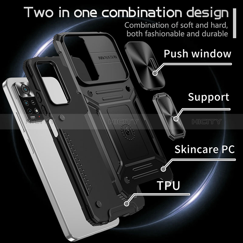 Funda Bumper Silicona y Plastico Mate Carcasa con Magnetico Anillo de dedo Soporte M01Q para Xiaomi Redmi Note 11 Pro 5G