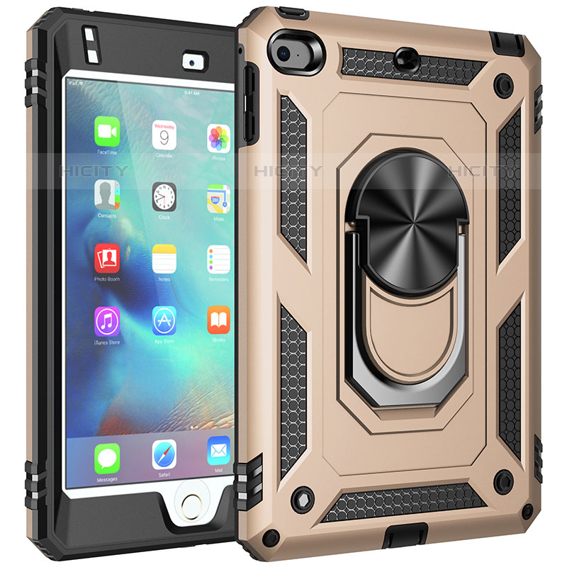 Funda Bumper Silicona y Plastico Mate Carcasa con Magnetico Anillo de dedo Soporte MQ1 para Apple iPad Mini 4