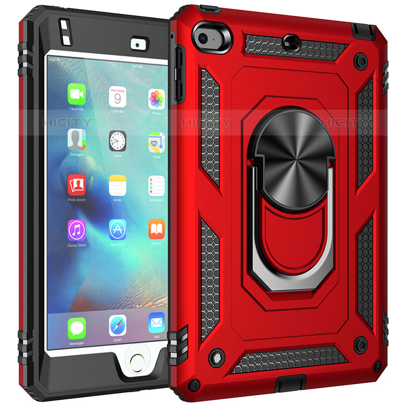 Funda Bumper Silicona y Plastico Mate Carcasa con Magnetico Anillo de dedo Soporte MQ1 para Apple iPad Mini 5 (2019) Rojo