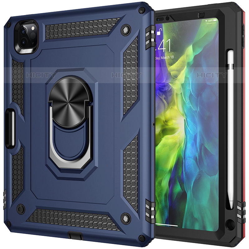 Funda Bumper Silicona y Plastico Mate Carcasa con Magnetico Anillo de dedo Soporte MQ1 para Apple iPad Pro 11 (2020) Azul