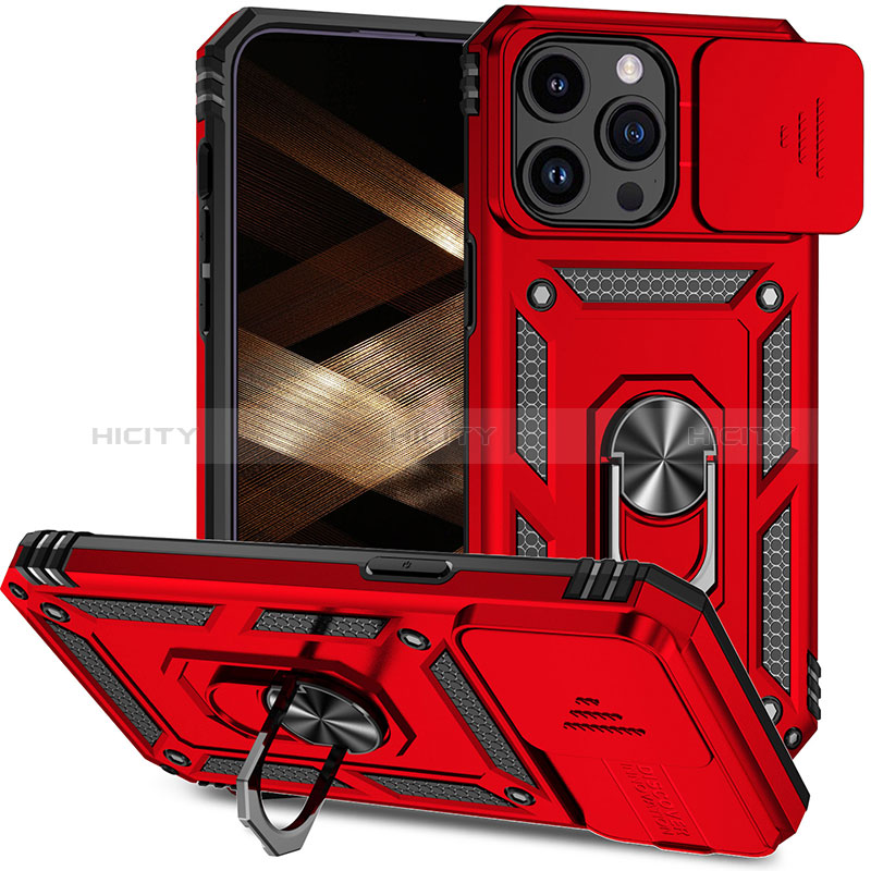 Funda Bumper Silicona y Plastico Mate Carcasa con Magnetico Anillo de dedo Soporte MQ1 para Apple iPhone 13 Pro