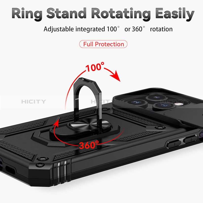 Funda Bumper Silicona y Plastico Mate Carcasa con Magnetico Anillo de dedo Soporte MQ1 para Apple iPhone 14 Pro