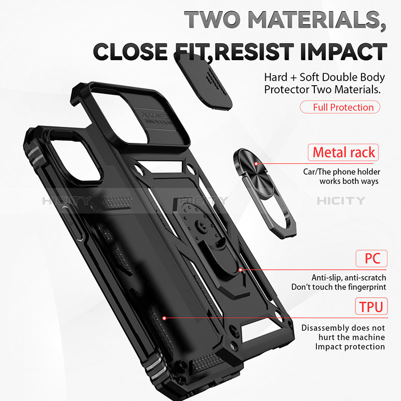 Funda Bumper Silicona y Plastico Mate Carcasa con Magnetico Anillo de dedo Soporte MQ1 para Apple iPhone 15