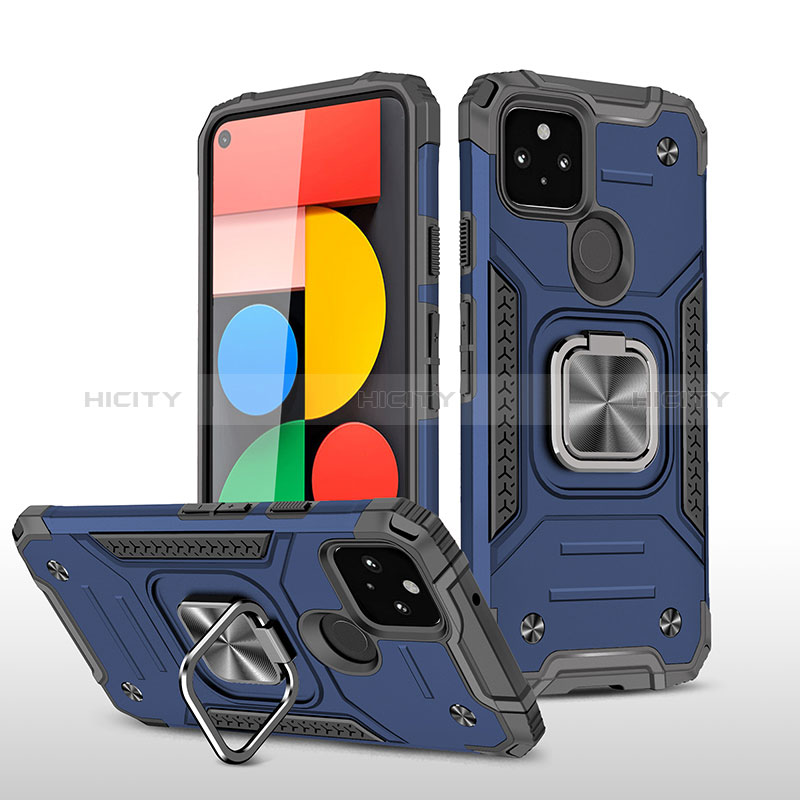 Funda Bumper Silicona y Plastico Mate Carcasa con Magnetico Anillo de dedo Soporte MQ1 para Google Pixel 5